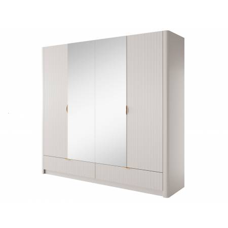 Szafa z lustrem beżowa 213 cm ryflowane fronty zaokrąglone boki LANETT